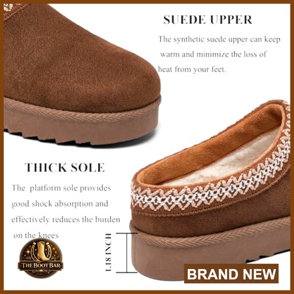 Faux Fur Lined Platform Ankle Boots Slip-On Anti-Slip Winter Snow Boots - Picture 5 of 7